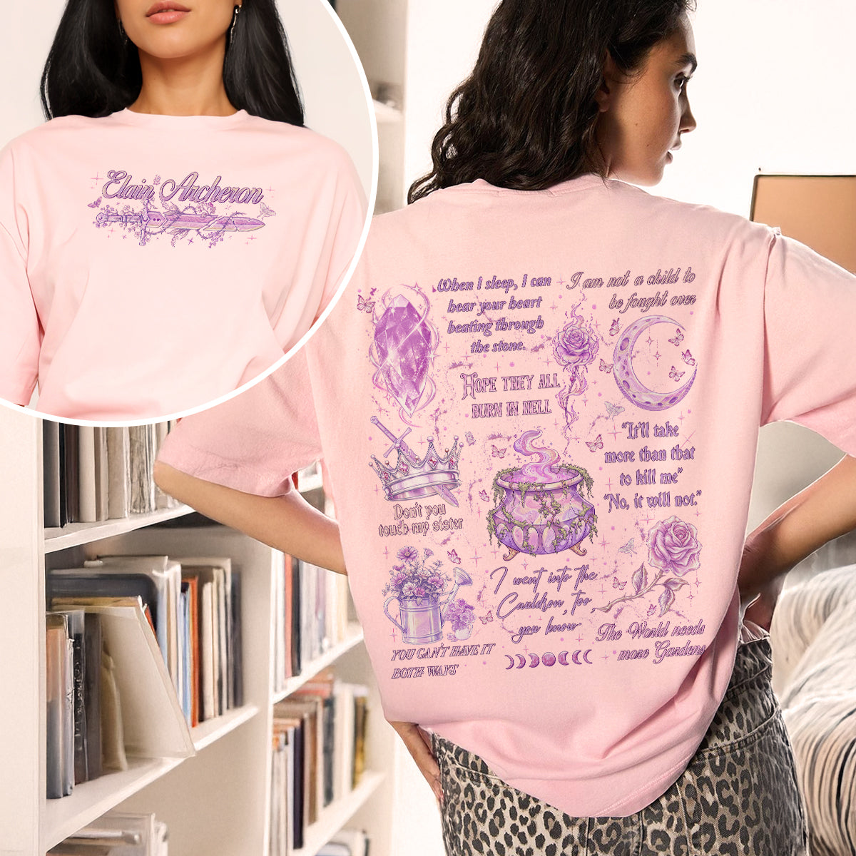 Acotar Elain Archeron Sisters Quotes Fantasy Book T-shirt PTS8860