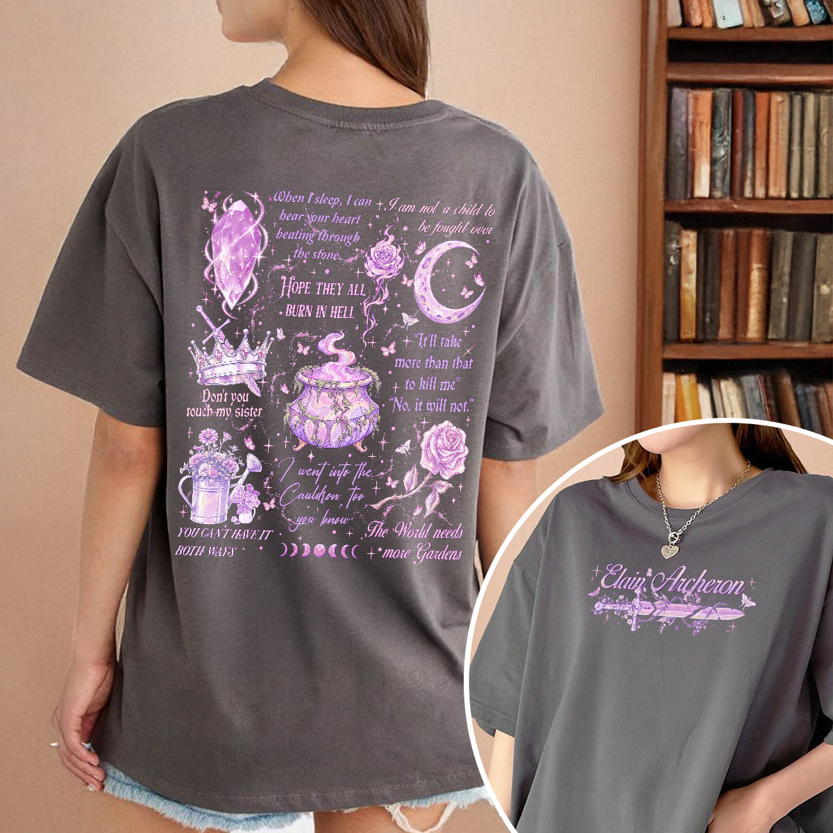 Acotar Elain Archeron Sisters Quotes Fantasy Book T-shirt PTS8860
