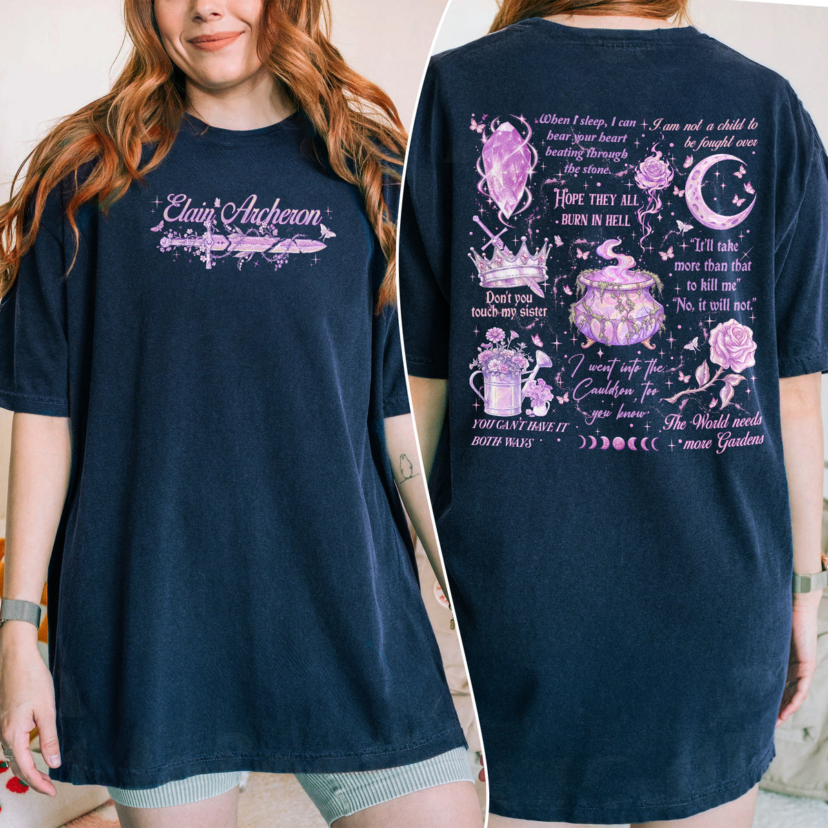 Acotar Elain Archeron Sisters Quotes Fantasy Book T-shirt PTS8860
