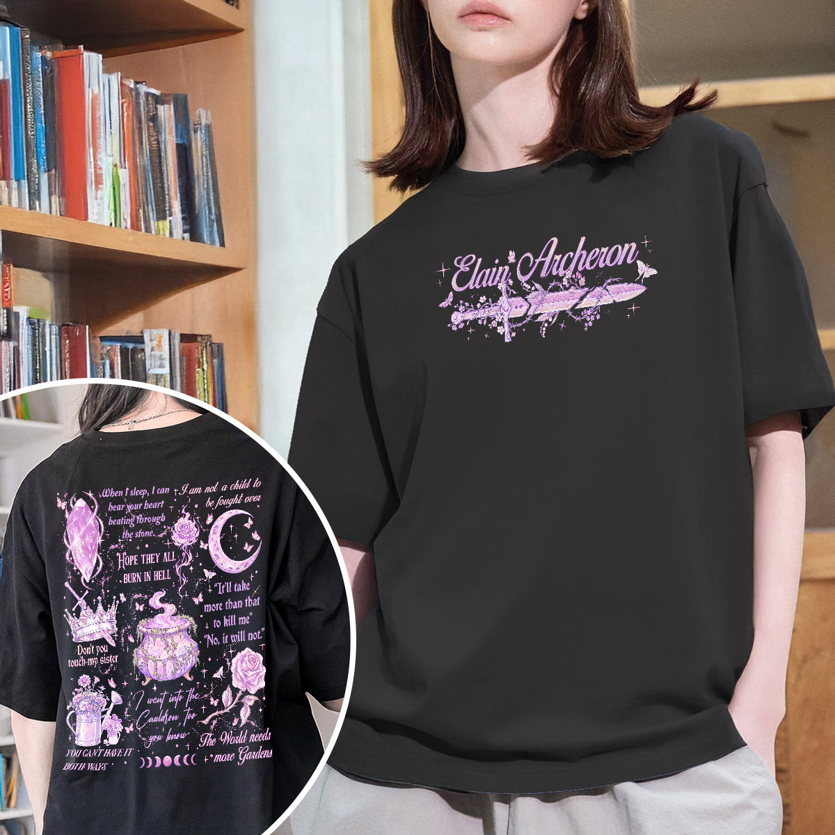 Acotar Elain Archeron Sisters Quotes Fantasy Book T-shirt PTS8860