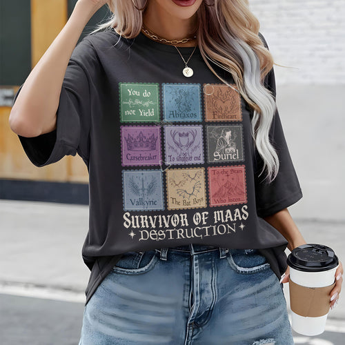 Acotar Survivor of Maas Destruction Fantasy Stamps Book T-shirt PTS9269