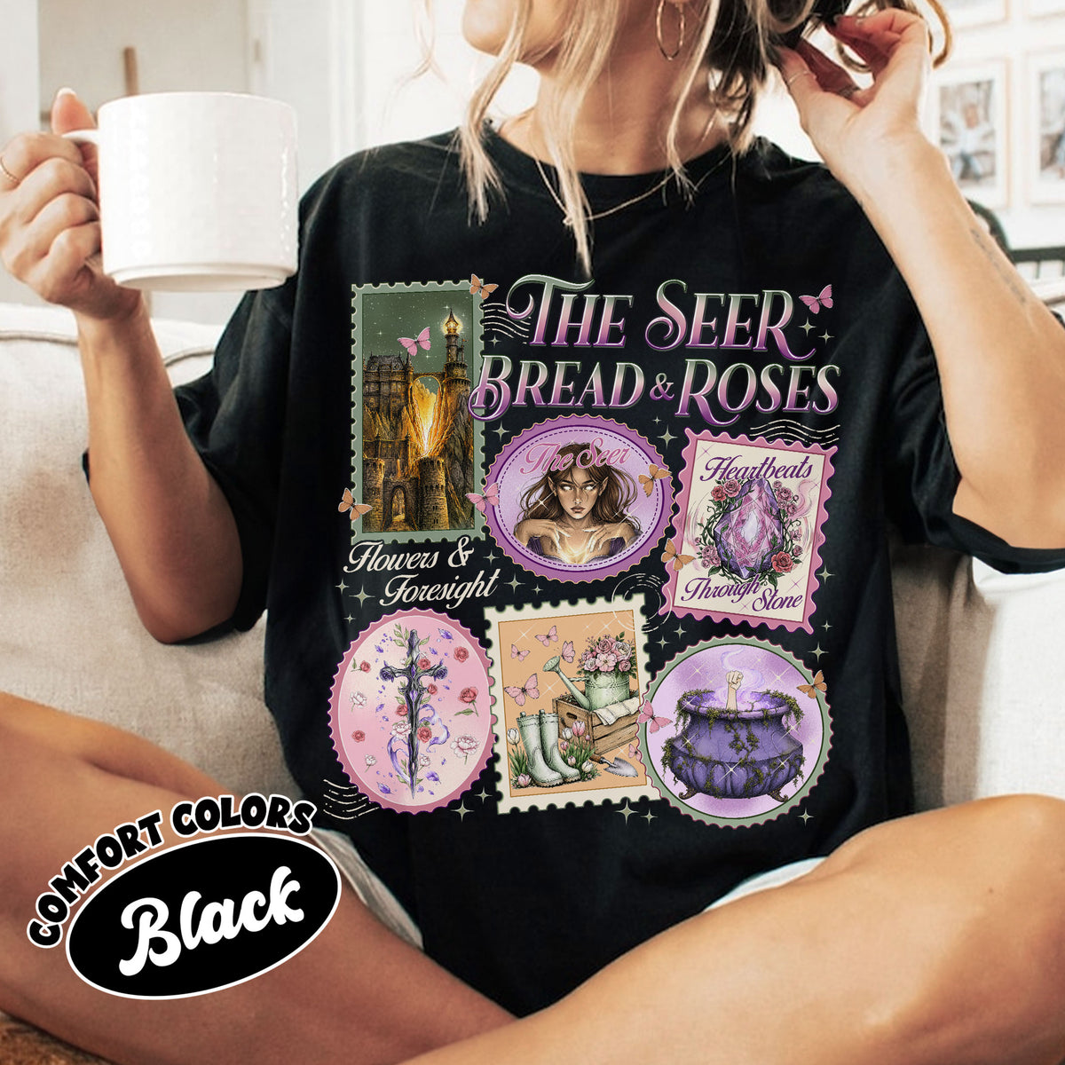 Acotar Elain Archeron Sisters Fantasy Stamps Book T-shirt PTS 7671