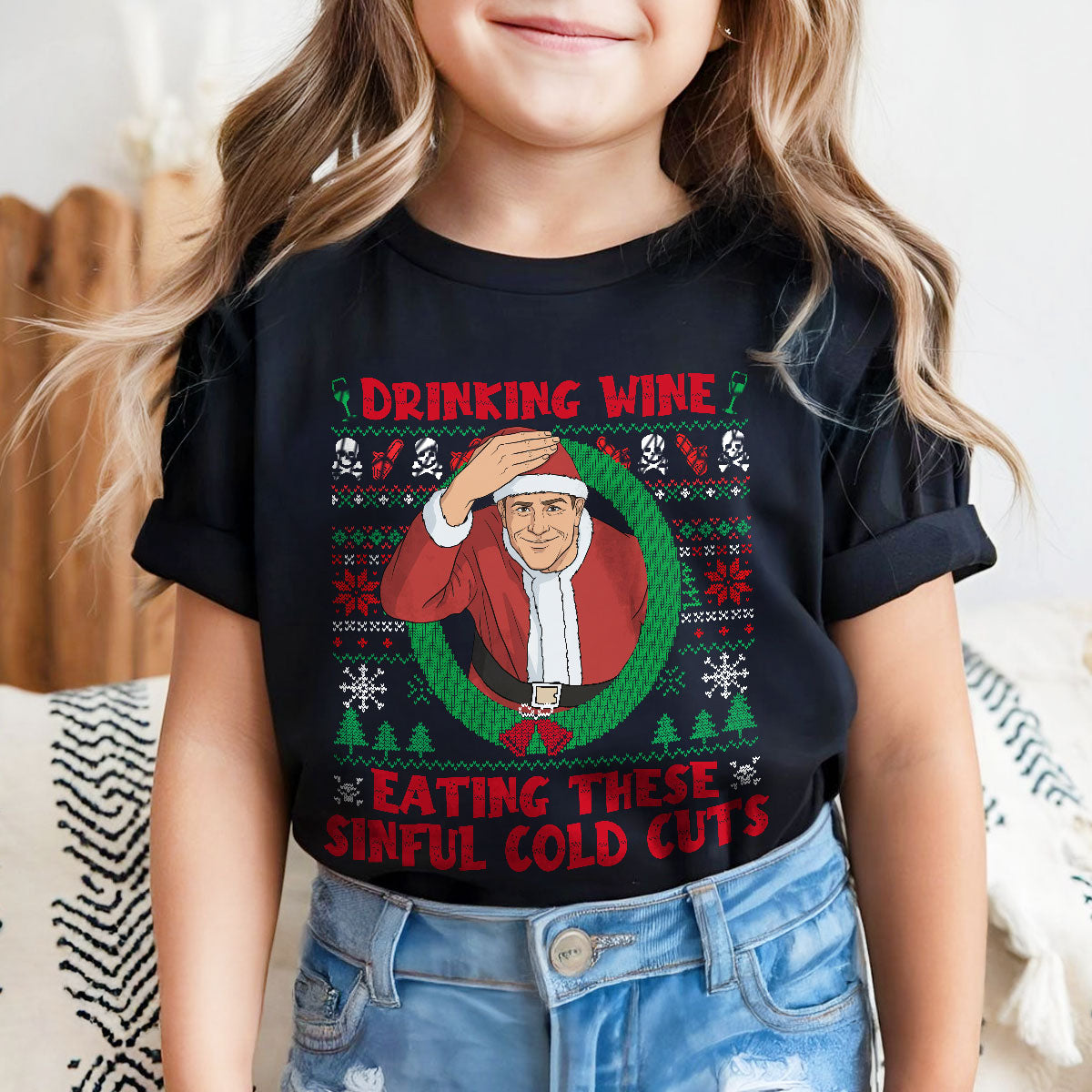 Christmas Ed Gein Drinking Wine Ugly Christmas Comfort Colors Youth Tshirt PTS1961