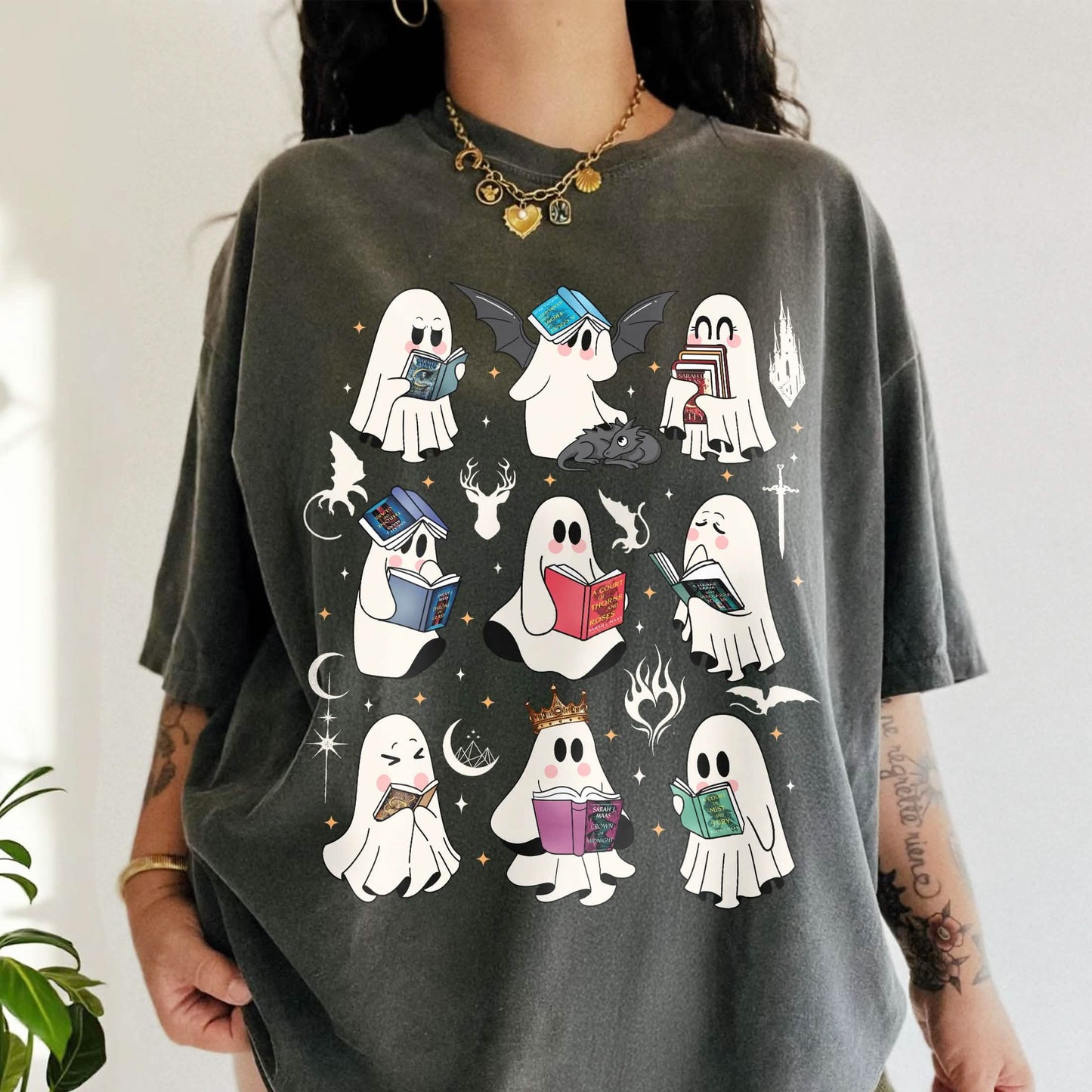 Acotar Ghost Reading Book Comfort Colors Shirt PTS1714