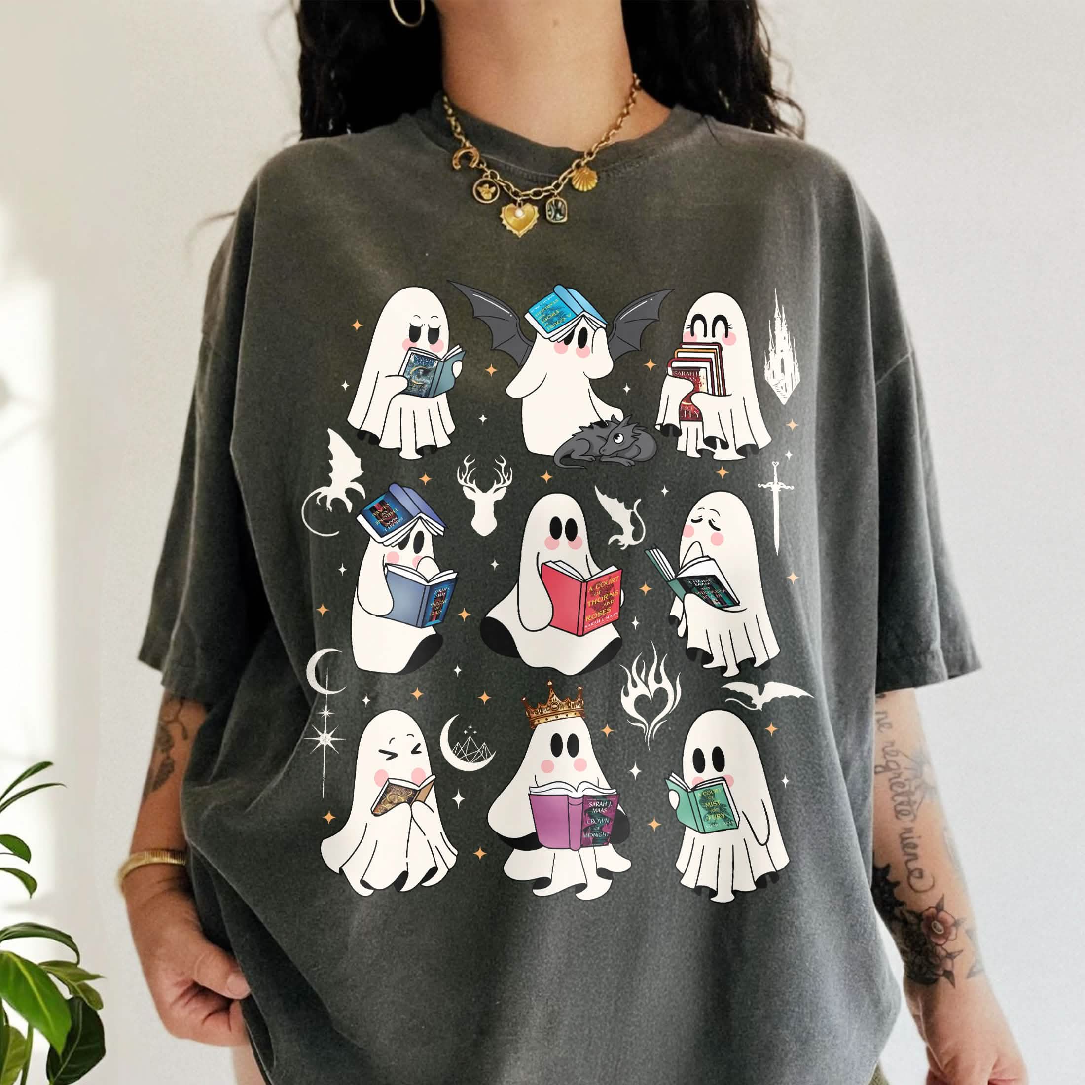 Acotar Ghost Reading Book Comfort Colors Shirt PTS1714