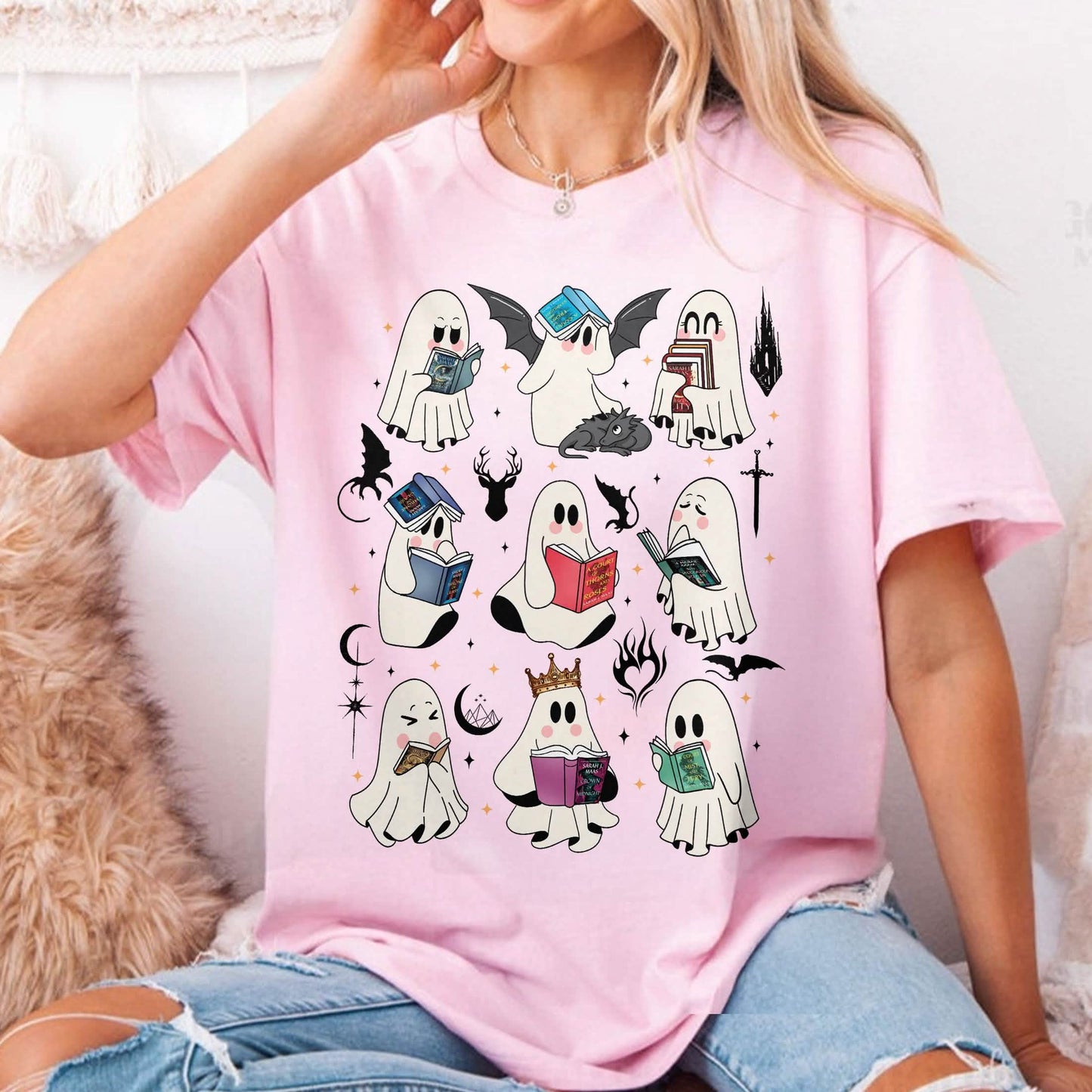 Acotar Ghost Reading Book Comfort Colors Shirt PTS1714