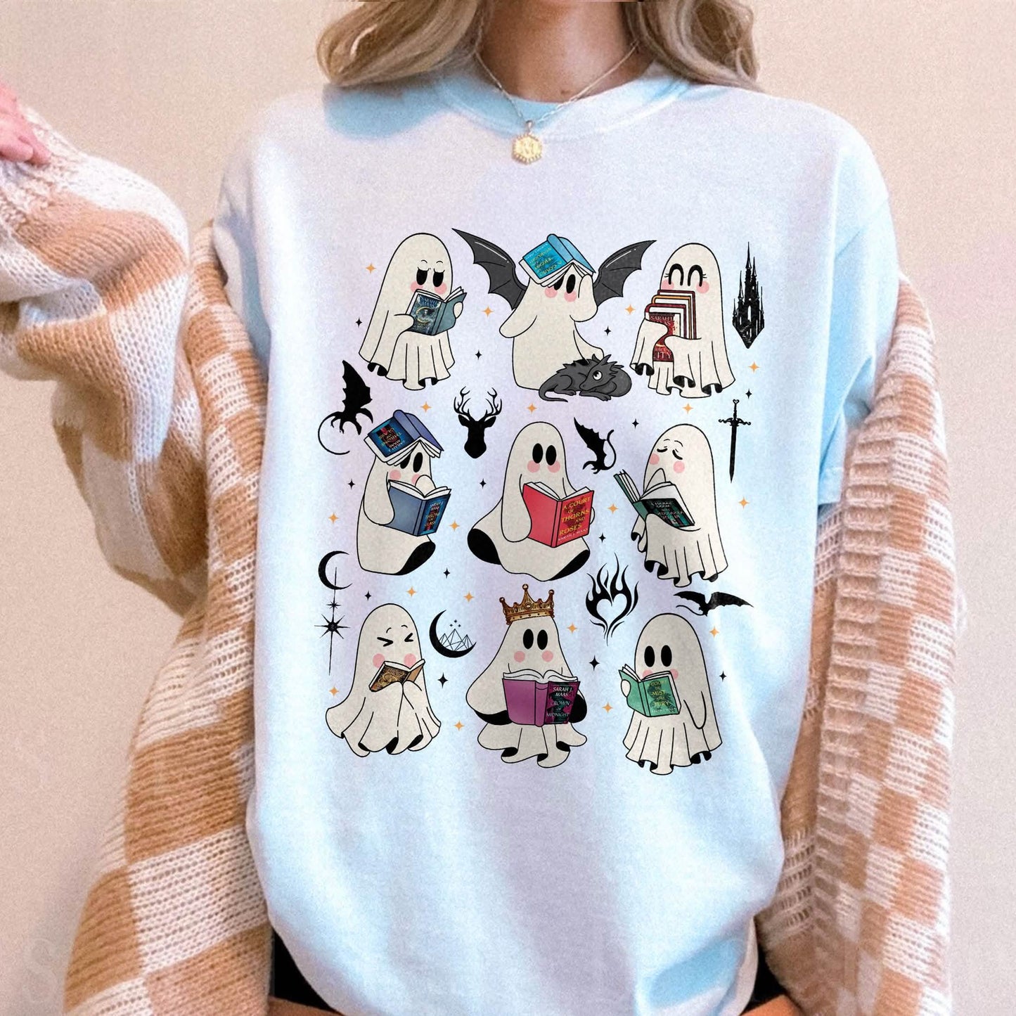 Acotar Ghost Reading Book Comfort Colors Shirt PTS1714