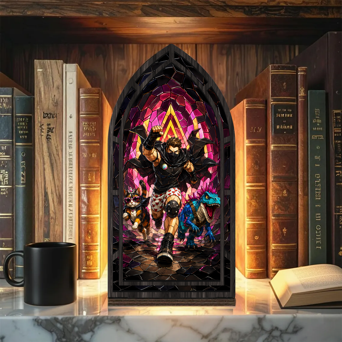 Carl Donut and Mongo Dungeon Crawler Carl Stained Glass Book Nook PTS6036