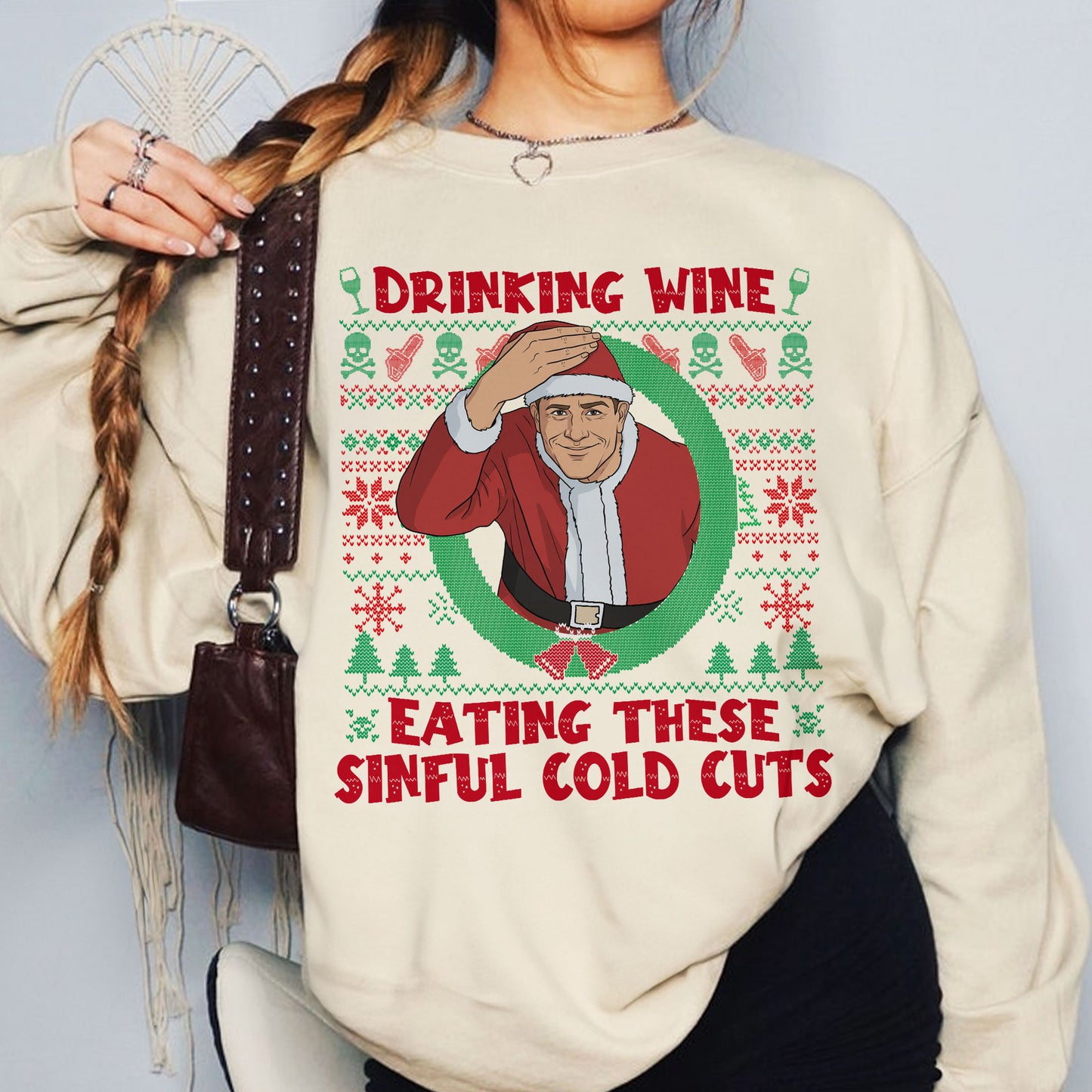 Christmas Ed Gein Drinking Wine Ugly Christmas Sweatshirt PTS1961