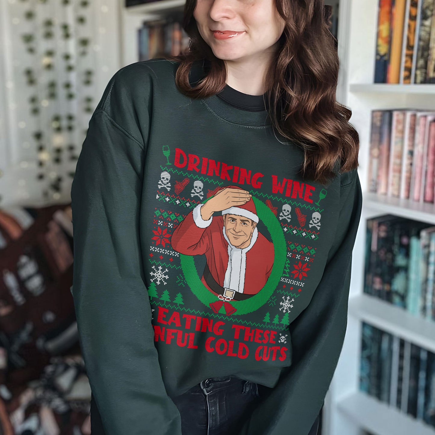 Christmas Ed Gein Drinking Wine Ugly Christmas Sweatshirt PTS1961