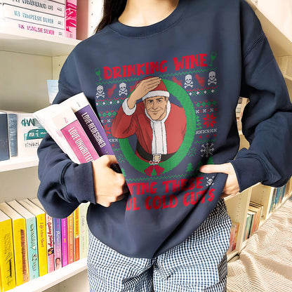 Christmas Ed Gein Drinking Wine Ugly Christmas Sweatshirt PTS1961