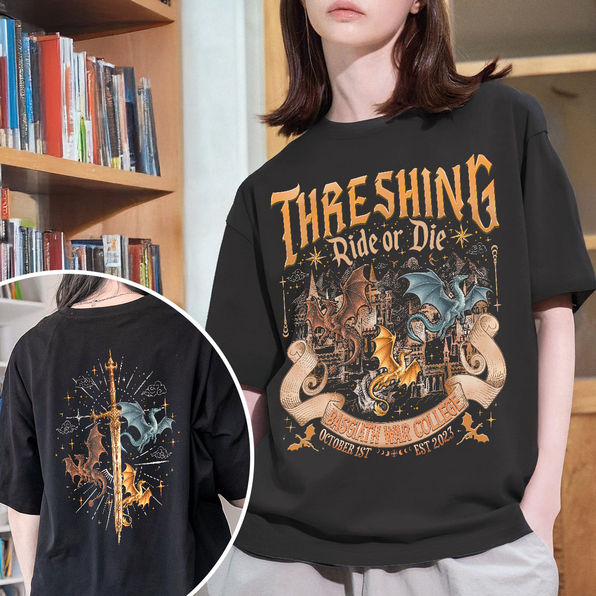 Fourth Wing Threshing Fantasy Book T-shirt PTS9219