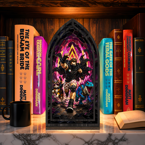 Carl Donut and Mongo Dungeon Crawler Carl Stained Glass Book Nook PTS6036