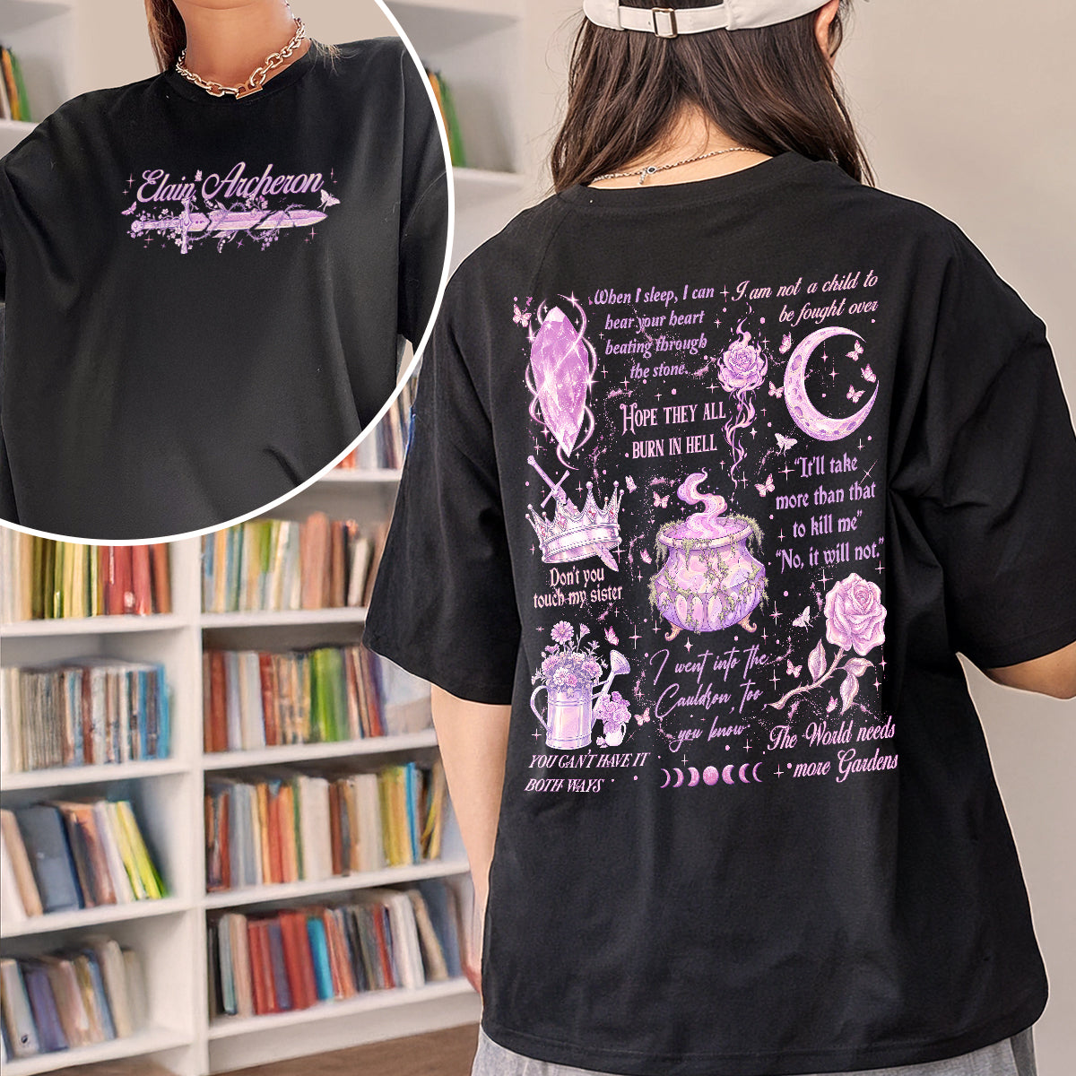 Acotar Elain Archeron Sisters Quotes Fantasy Book T-shirt PTS8860