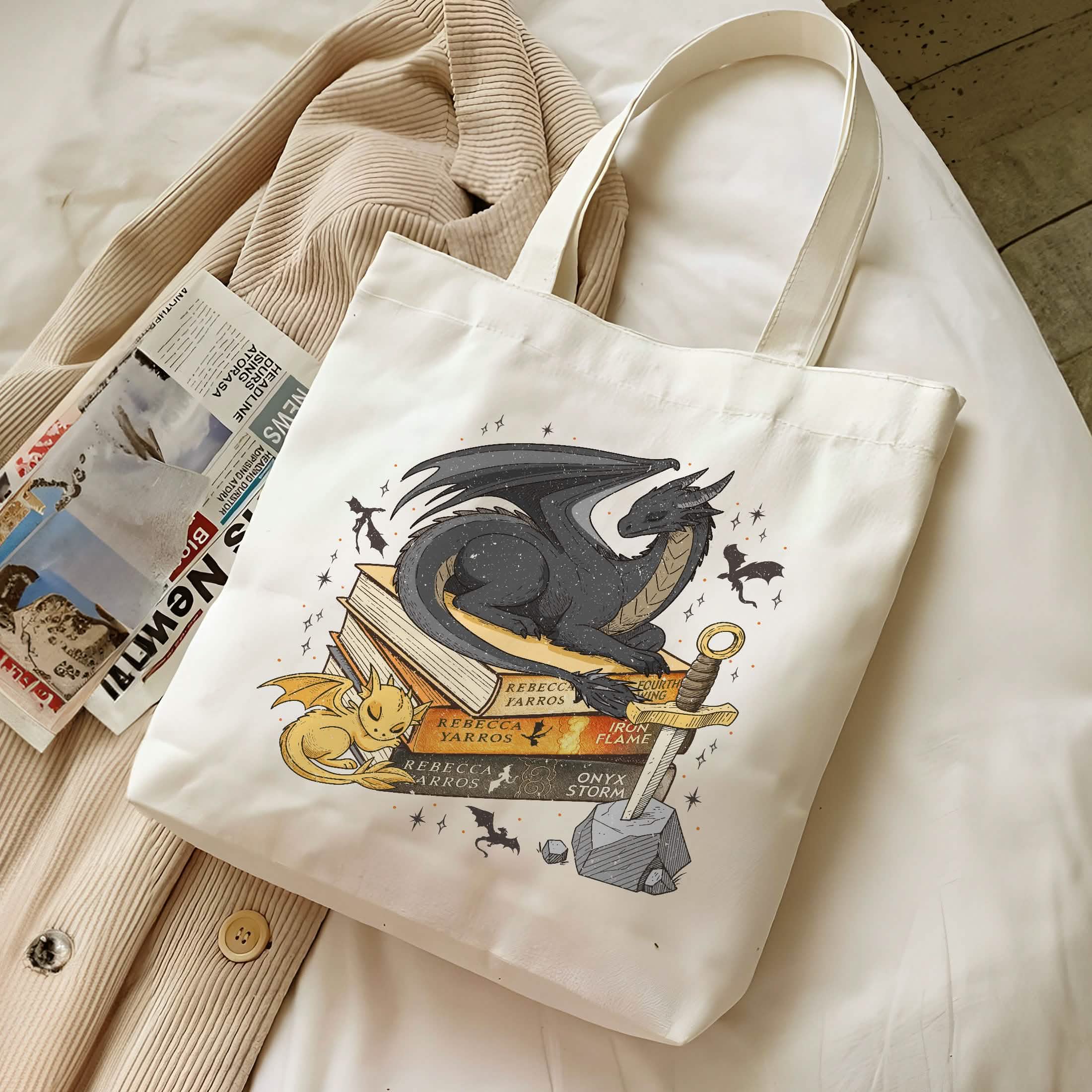 Fourth Wing Dragon Tairn and Andarna Tote Bag PTS1753