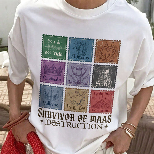 Acotar Survivor of Maas Destruction Fantasy Stamps Book T-shirt PTS9269