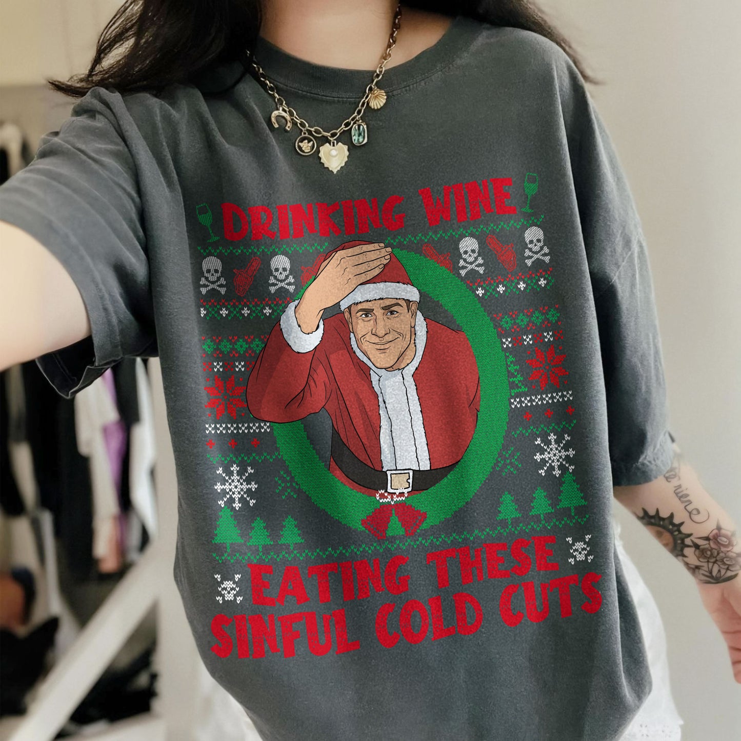 Christmas Ed Gein Drinking Wine Ugly Christmas Comfort Colors Shirt PTS1961