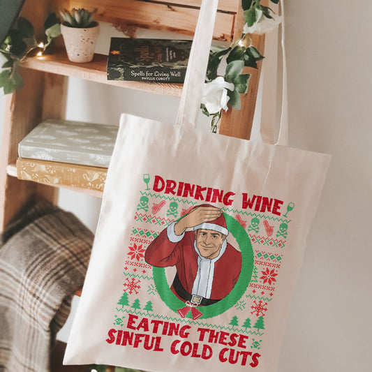 Christmas Ed Gein Drinking Wine Ugly Christmas Tote Bag PTS1961
