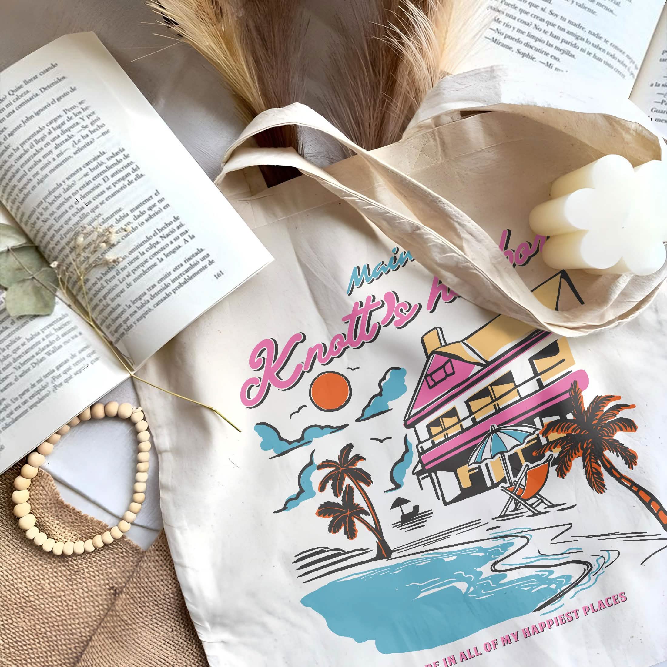 Knott’s Harbor Happy Place Book Tote Bag PTS1271