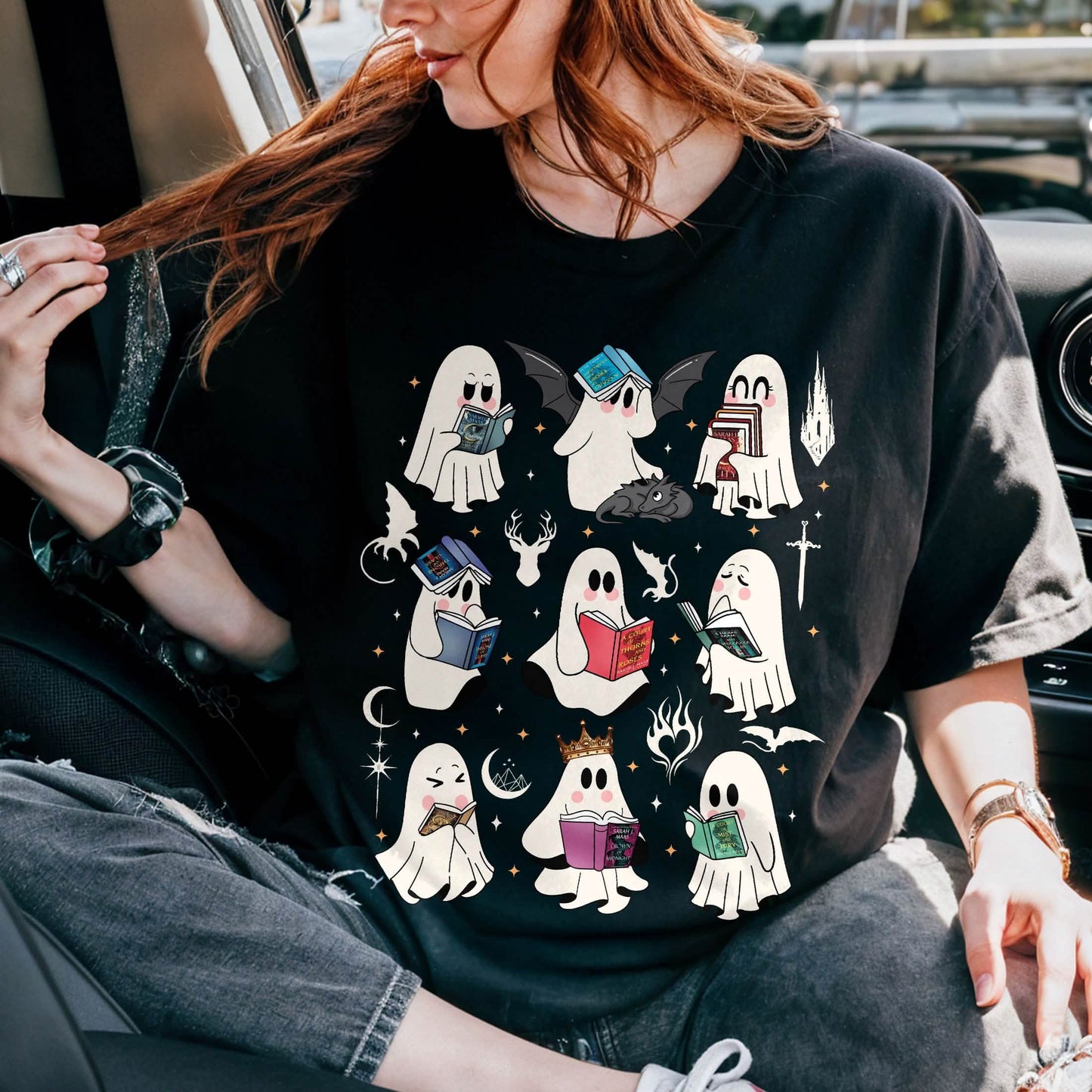 Acotar Ghost Reading Book Comfort Colors Shirt PTS1714